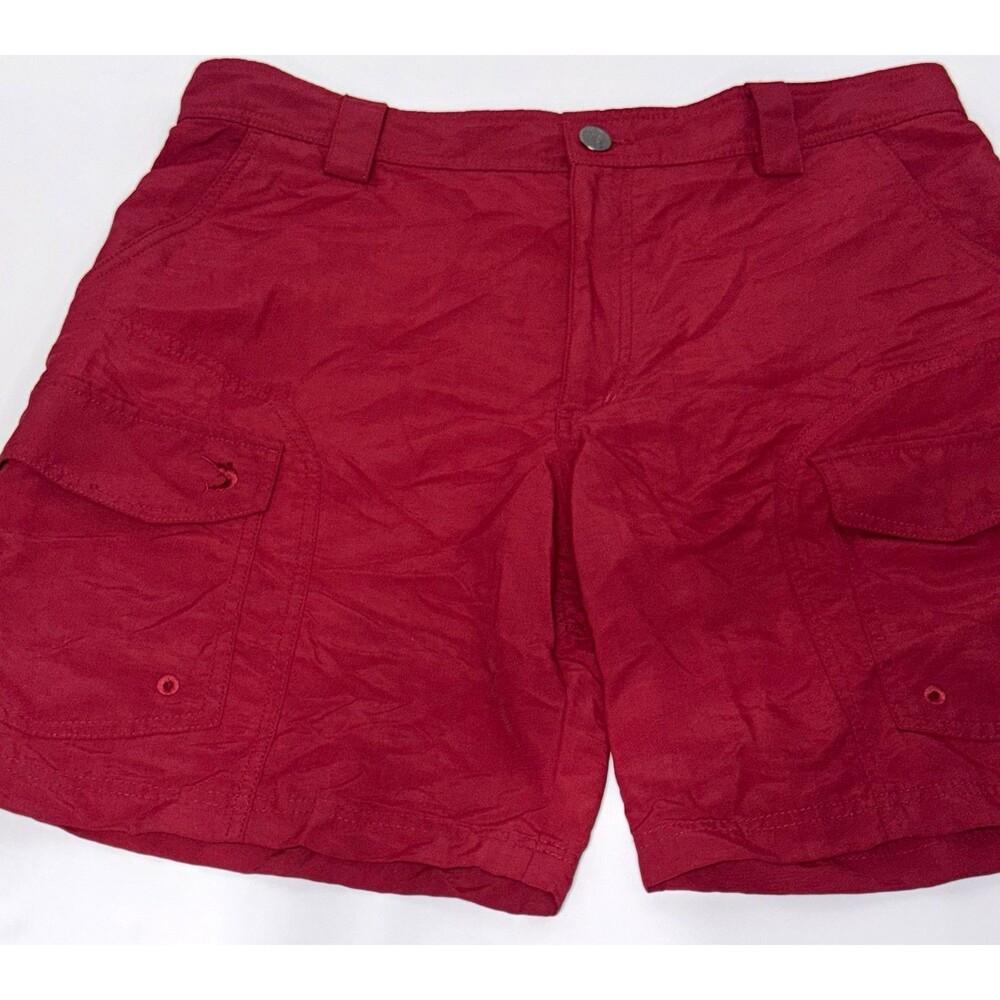 Reel Legends Men's Red Cargo Shorts, Nylon, Button Closure, Flat Front Pockets